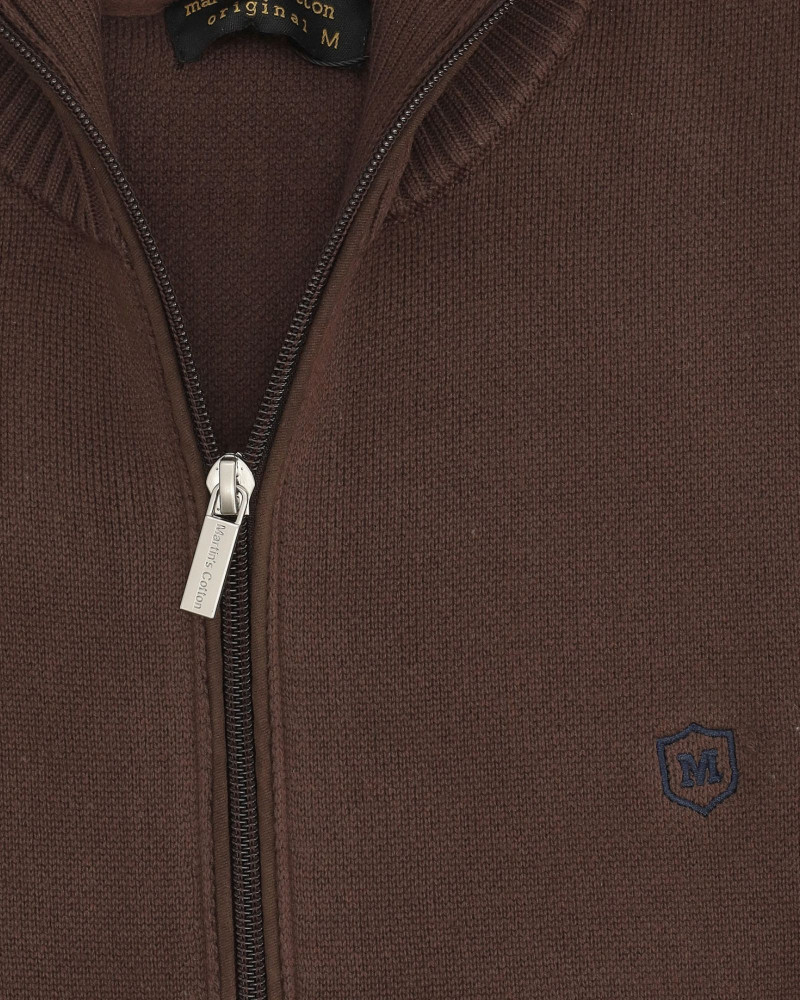 Chaqueta de punto cremallera serie 186 con bolsillos combinado suede color marrón