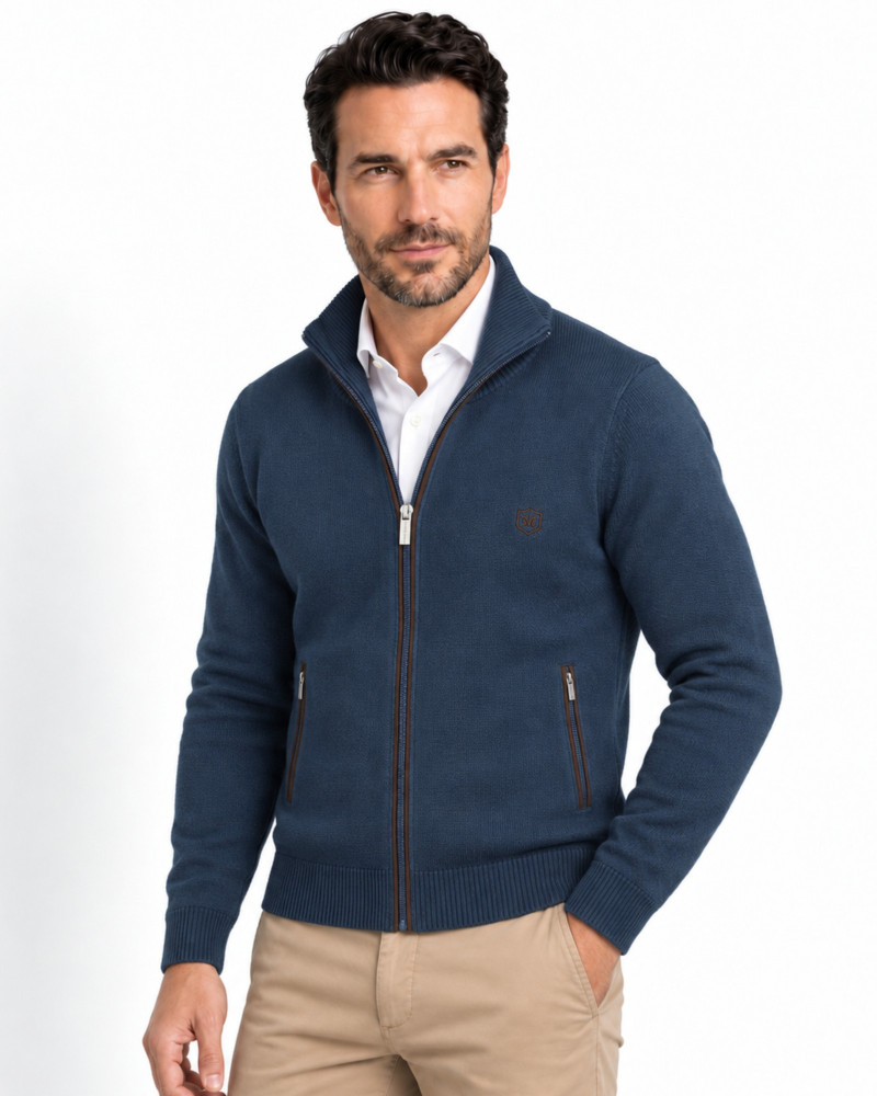 Chaqueta de punto con cremallera y suede petróleo para hombre | Martin's
