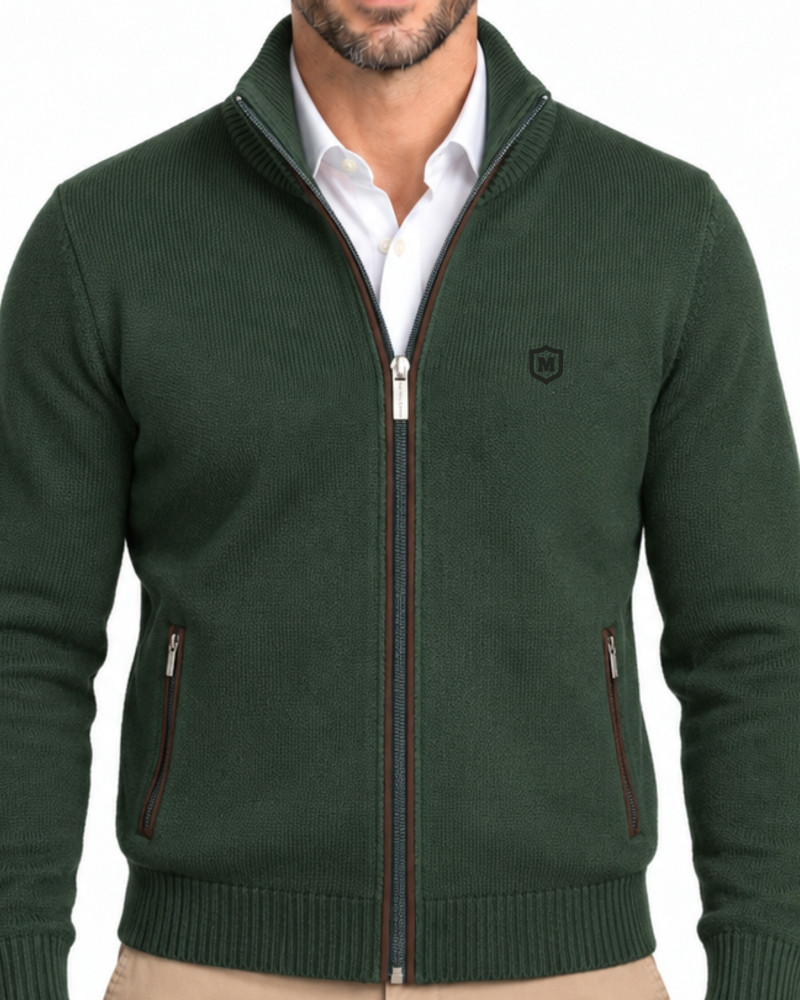 Chaqueta de punto cremallera serie 186 con bolsillos combinado suede color verde