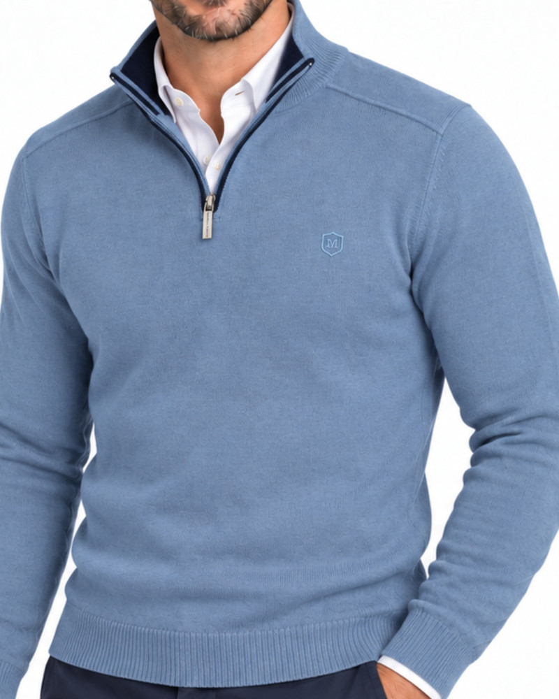 Suéter cuello polo con cremallera azul para hombre | Martin's