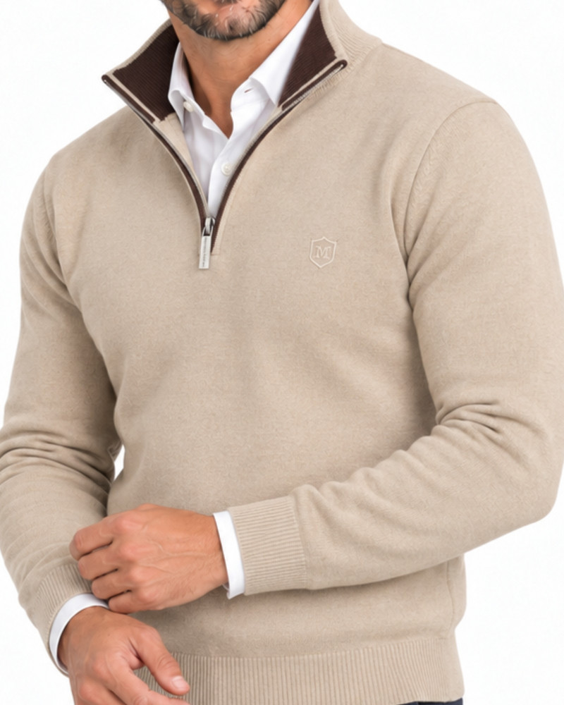 Suéter cuello polo con cremallera beige para hombre | Martin's