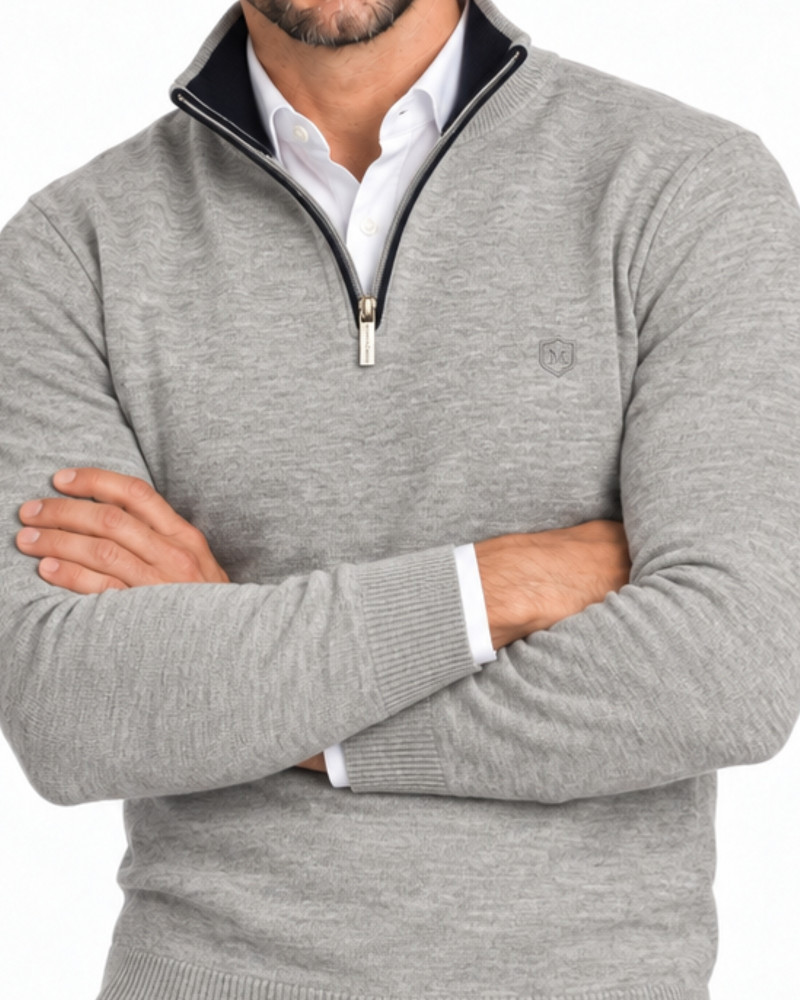 Suéter cuello polo con cremallera gris para hombre | Martin's