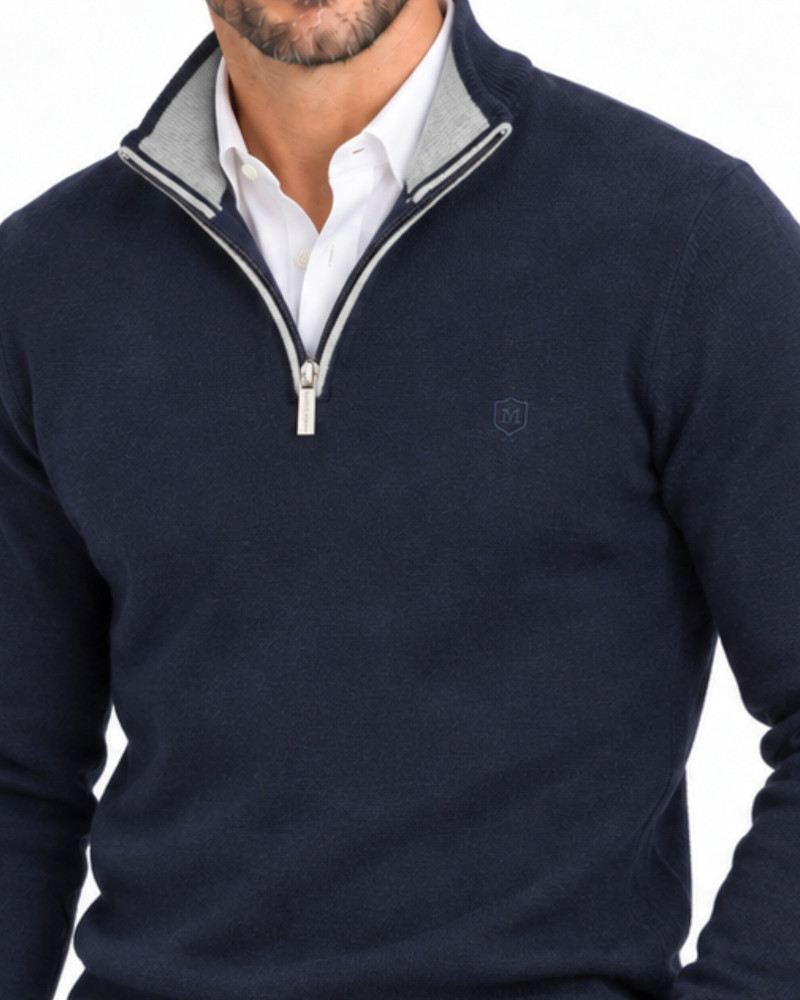 Suéter cuello polo con cremallera azul marino para hombre | Martin's