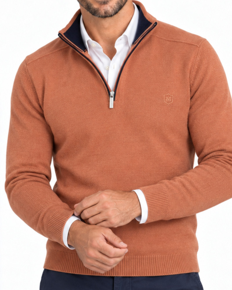 Suéter cuello polo con cremallera naranja para hombre | Martin's