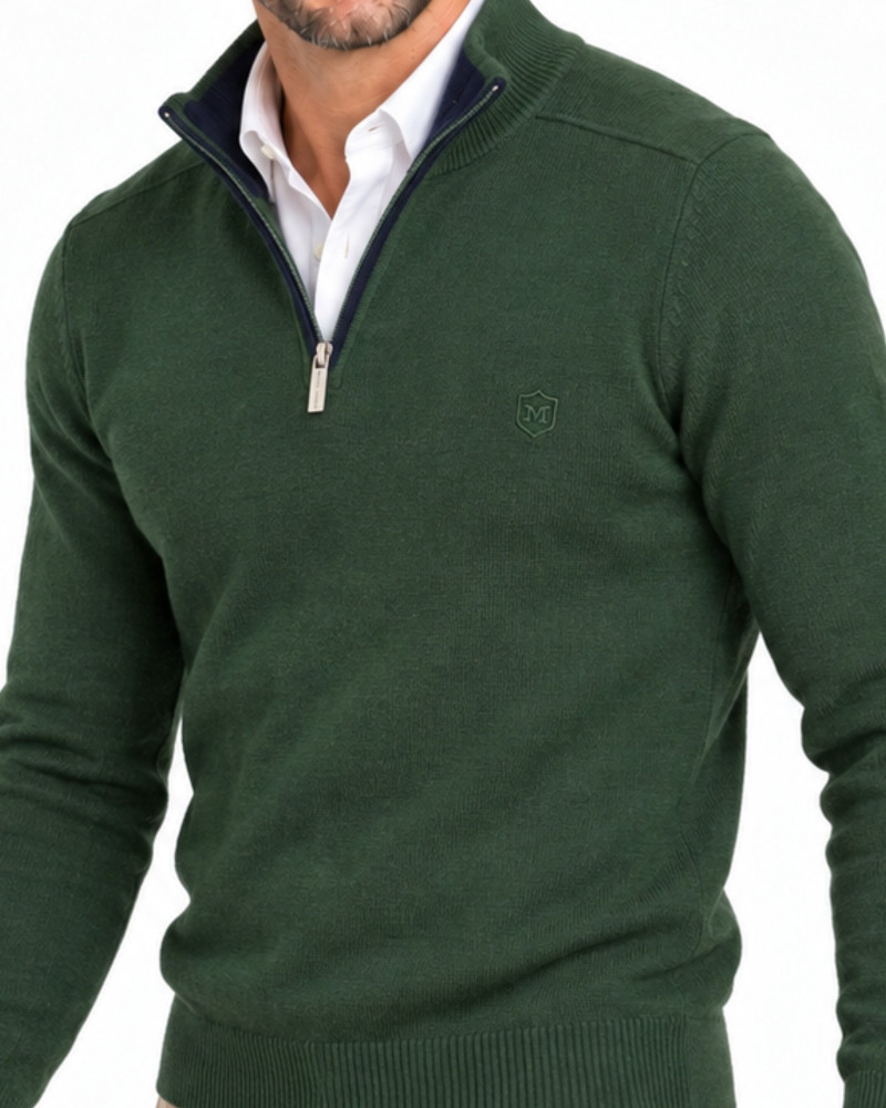 Suéter cuello polo con cremallera verde para hombre | Martin's