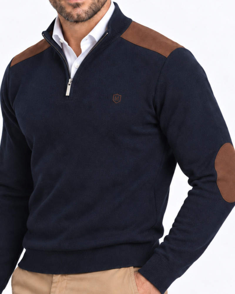Suéter cuello polo punto goma serie 242 coderas antelina color marino