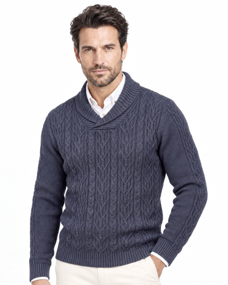Suéter cuello polo aranés serie 271 color tejano