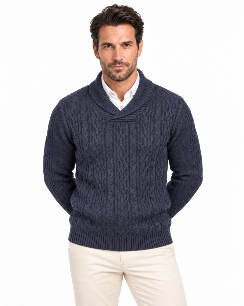 Suéter cuello polo aranés serie 271 color tejano