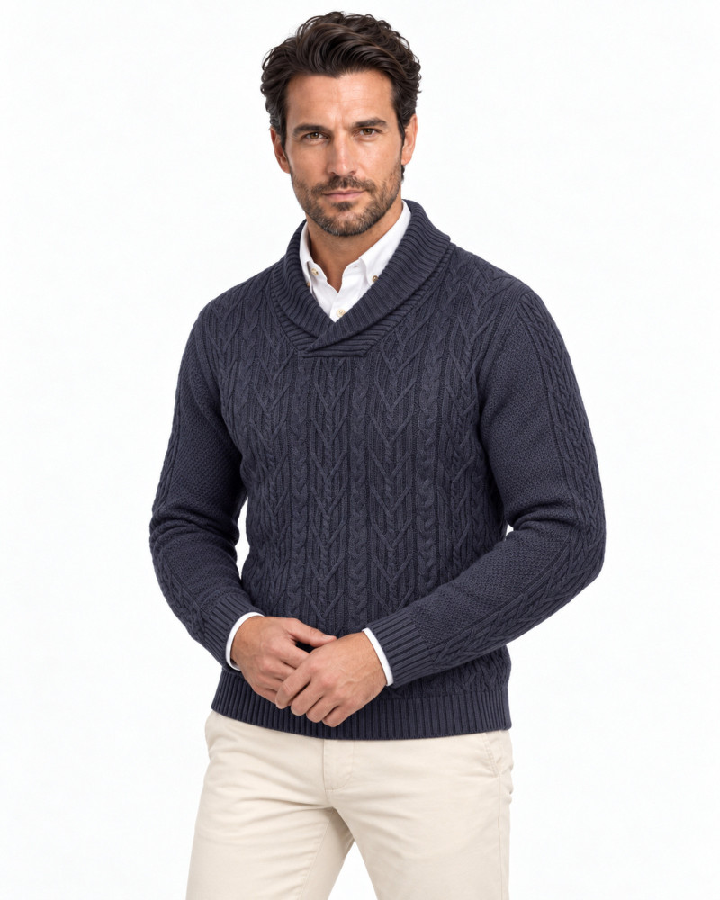 Suéter cuello polo aranés serie 271 color tejano