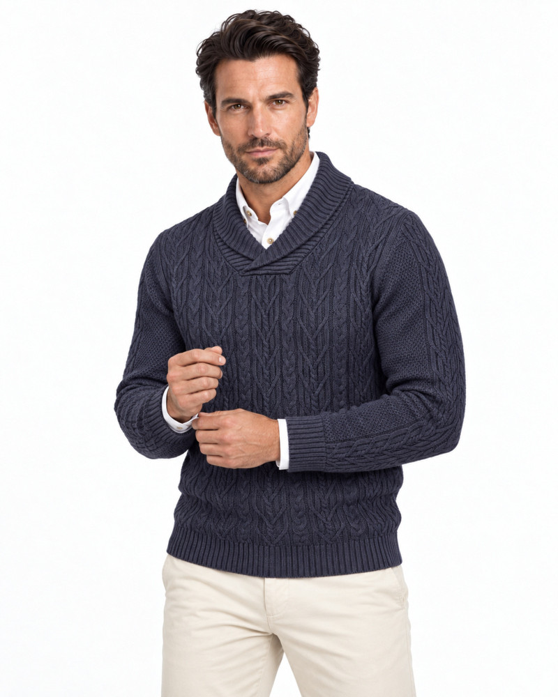 Suéter cuello polo aranés serie 271 color tejano
