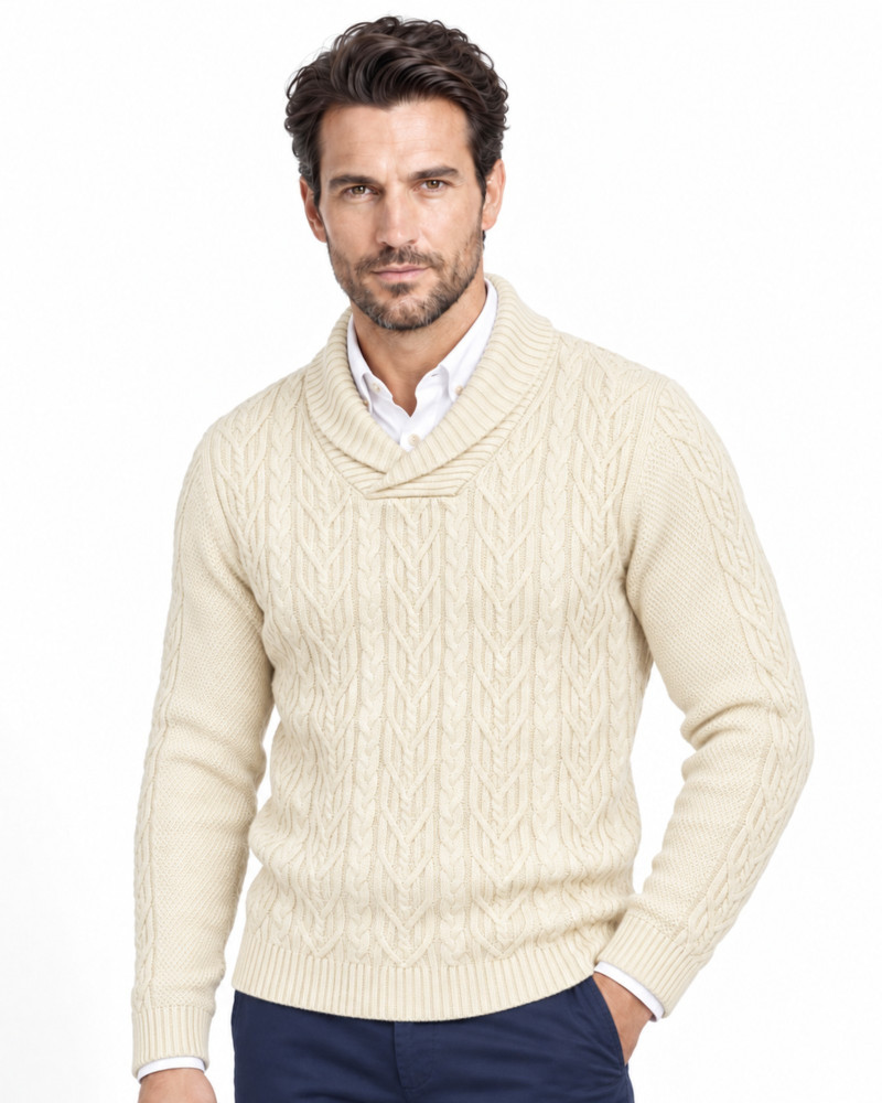 Suéter cuello polo aranés serie 271 color crudo