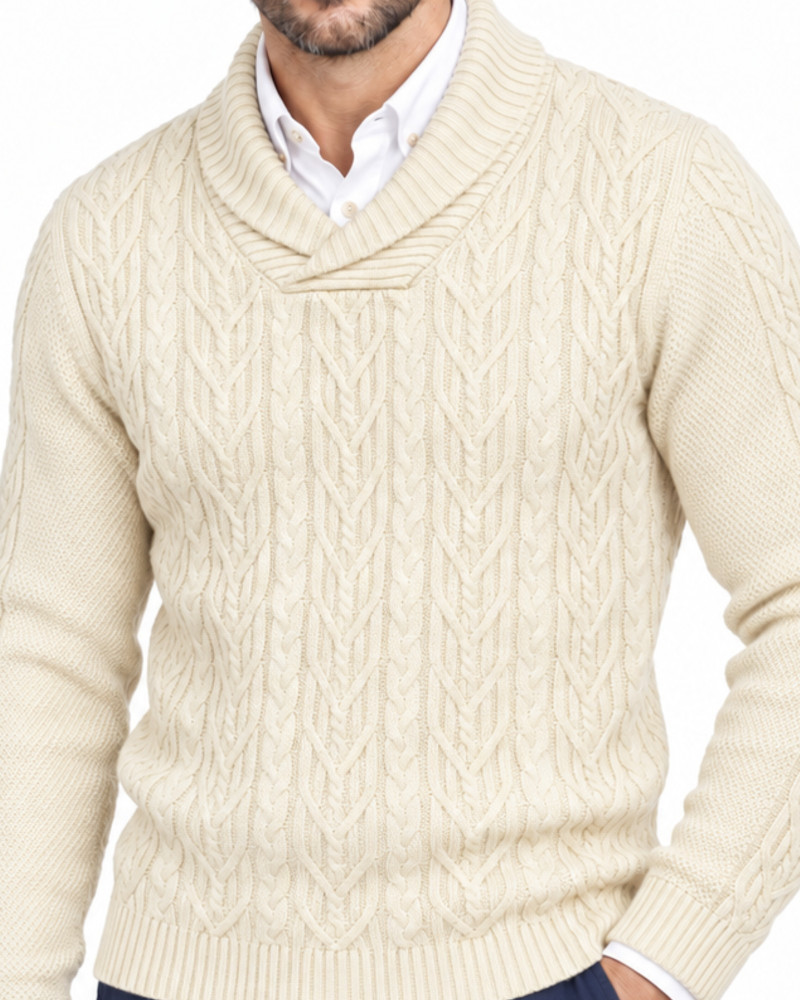 Suéter cuello polo aranés serie 271 color crudo