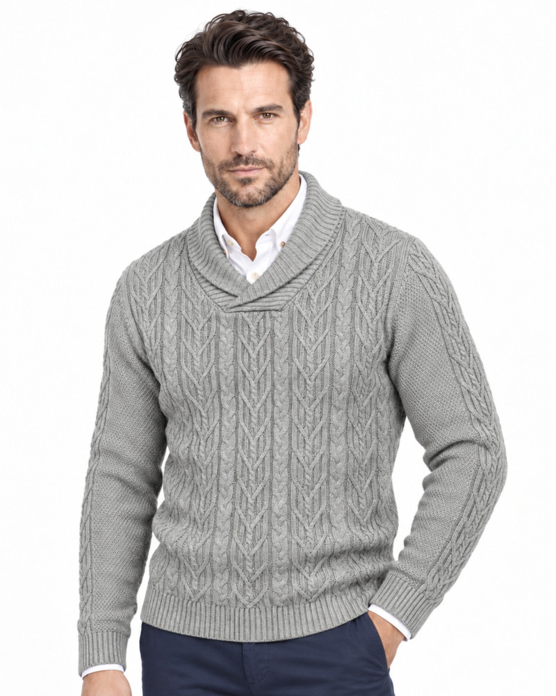 Suéter cuello polo aranés serie 271 color gris