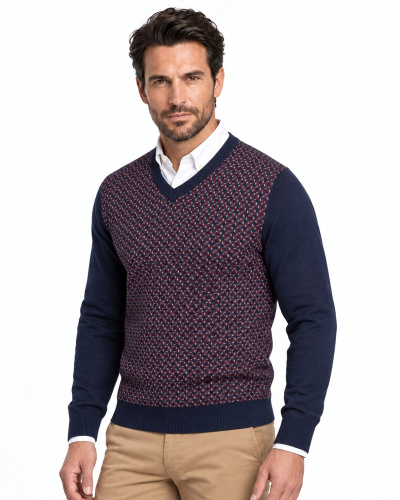 Suéter cuello pico jacquard para hombre | Martin's