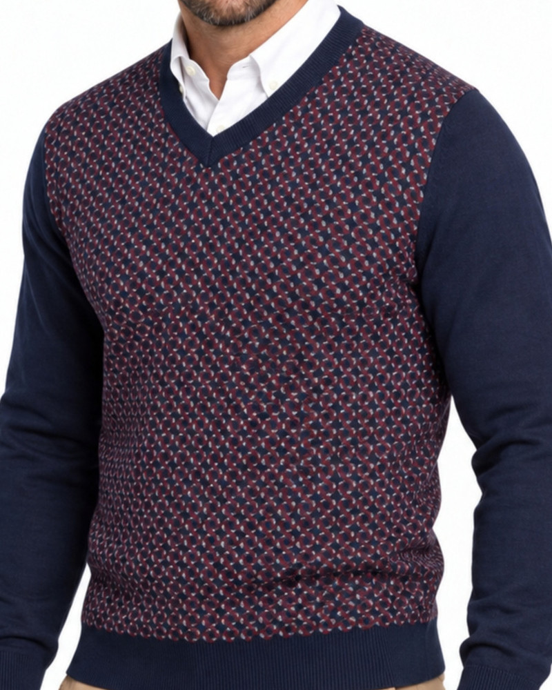 Suéter cuello pico jacquard para hombre | Martin's