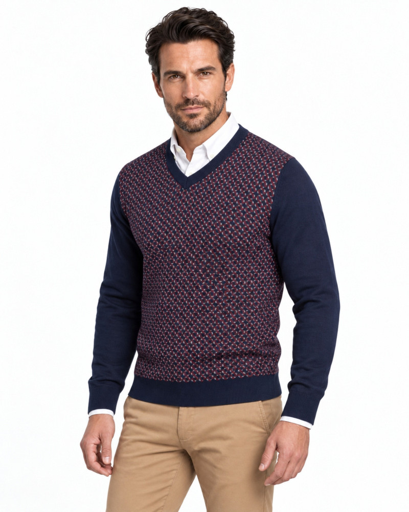 Suéter cuello pico jacquard para hombre | Martin's