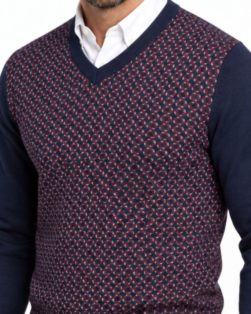 Suéter cuello pico jacquard para hombre | Martin's