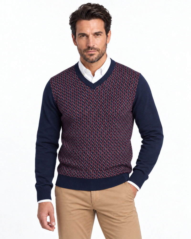 Suéter cuello pico jacquard para hombre | Martin's