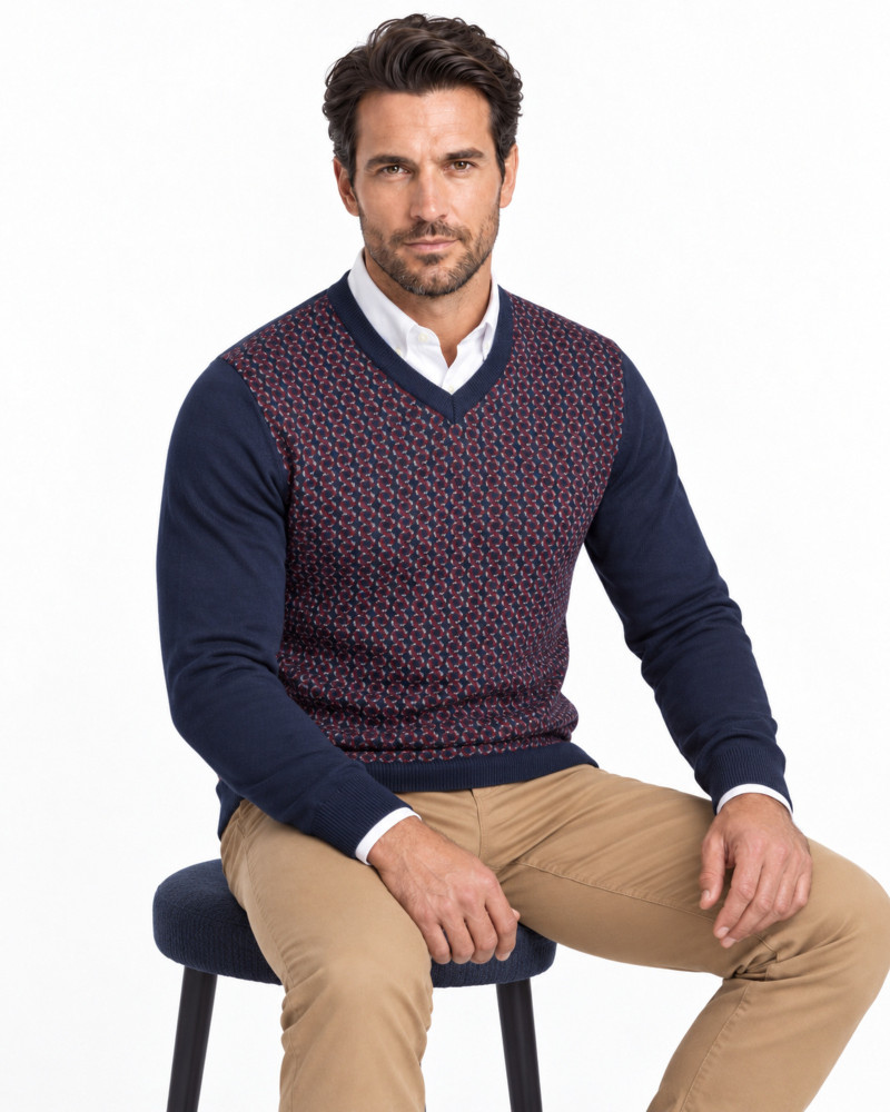 Suéter cuello pico jacquard para hombre | Martin's
