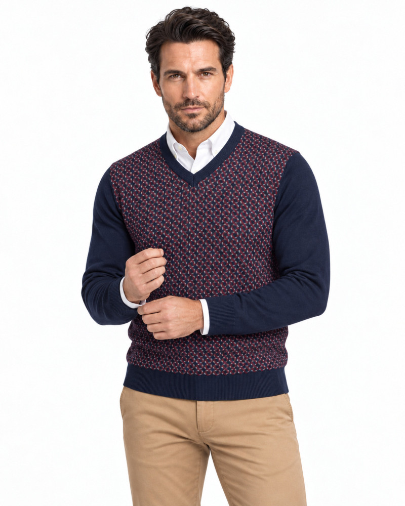 Suéter cuello pico jacquard para hombre | Martin's