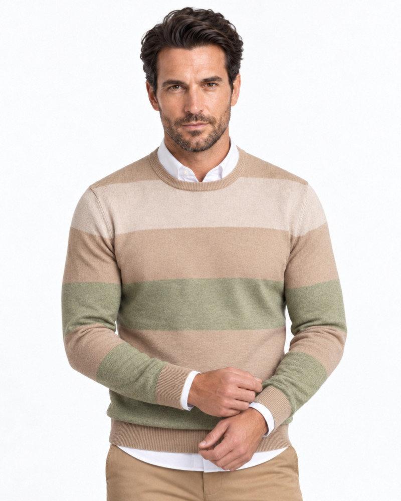 Suéter cuello caja de rayas tricolor para hombre | Martin's