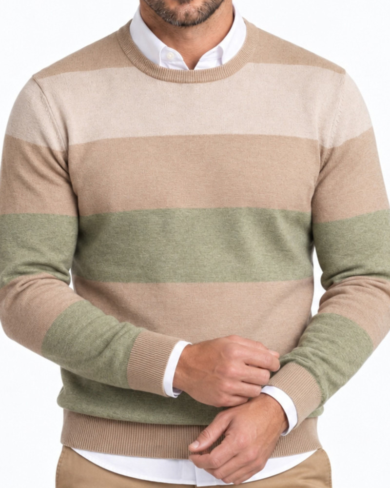 Suéter cuello caja de rayas tricolor para hombre | Martin's