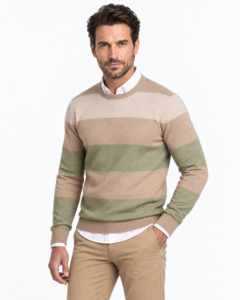 Suéter cuello caja de rayas tricolor para hombre | Martin's