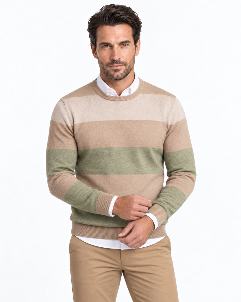 Suéter cuello caja de rayas tricolor para hombre | Martin's