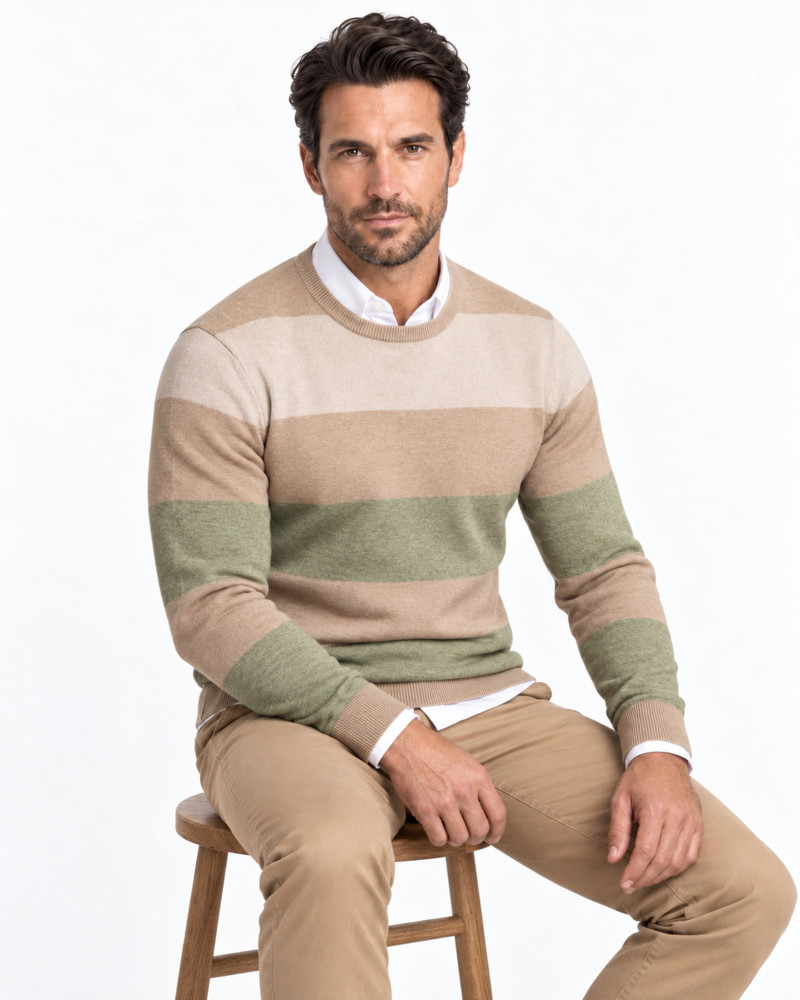 Suéter cuello caja de rayas tricolor para hombre | Martin's