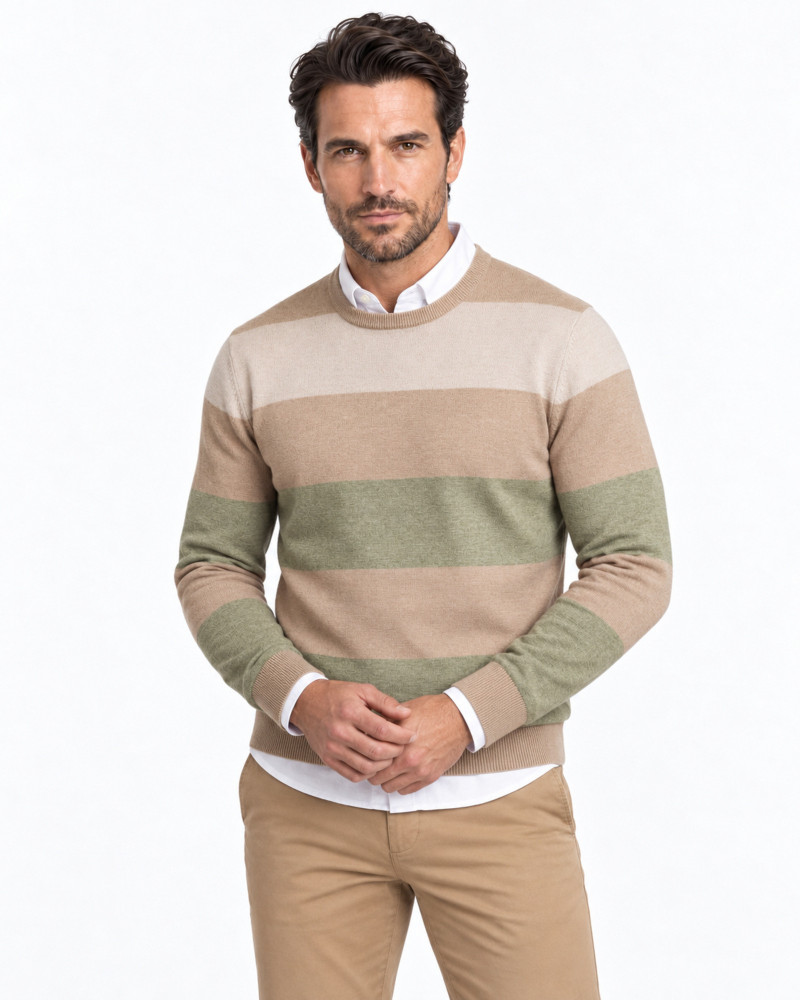 Suéter cuello caja de rayas tricolor para hombre | Martin's
