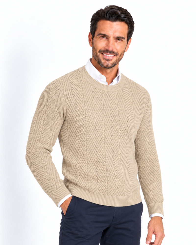 Suéter cuello caja espiga serie 360 color beige