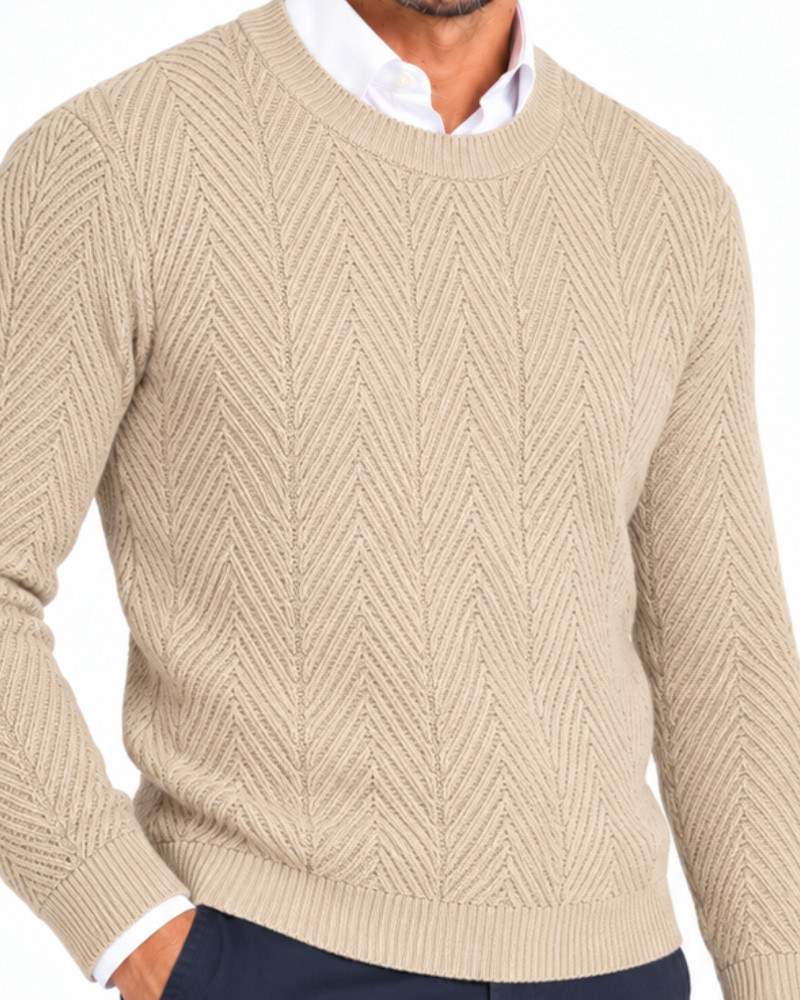 Suéter cuello caja espiga serie 360 color beige