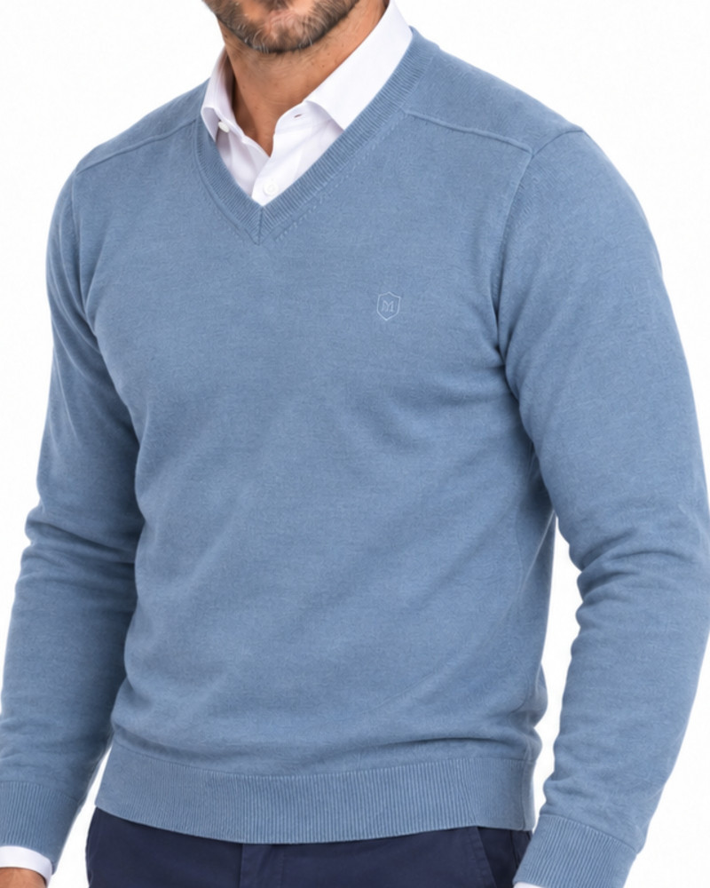 suéter cuello pico básico serie 380 color azul