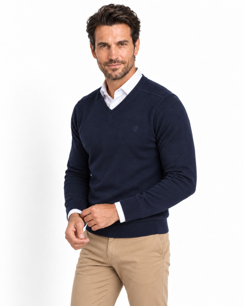 suéter cuello pico básico serie 380 color azul marino