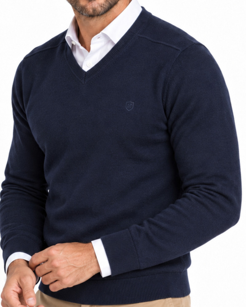 suéter cuello pico básico serie 380 color azul marino