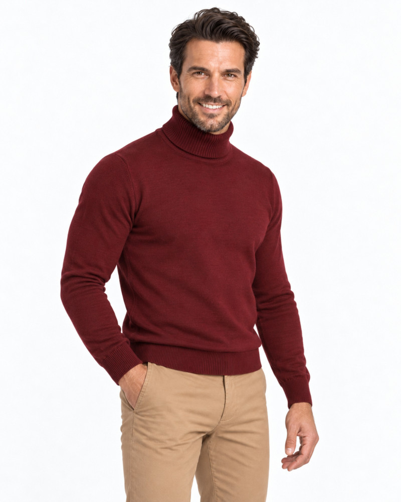 suéter cuello cisne básico serie 382 color vino