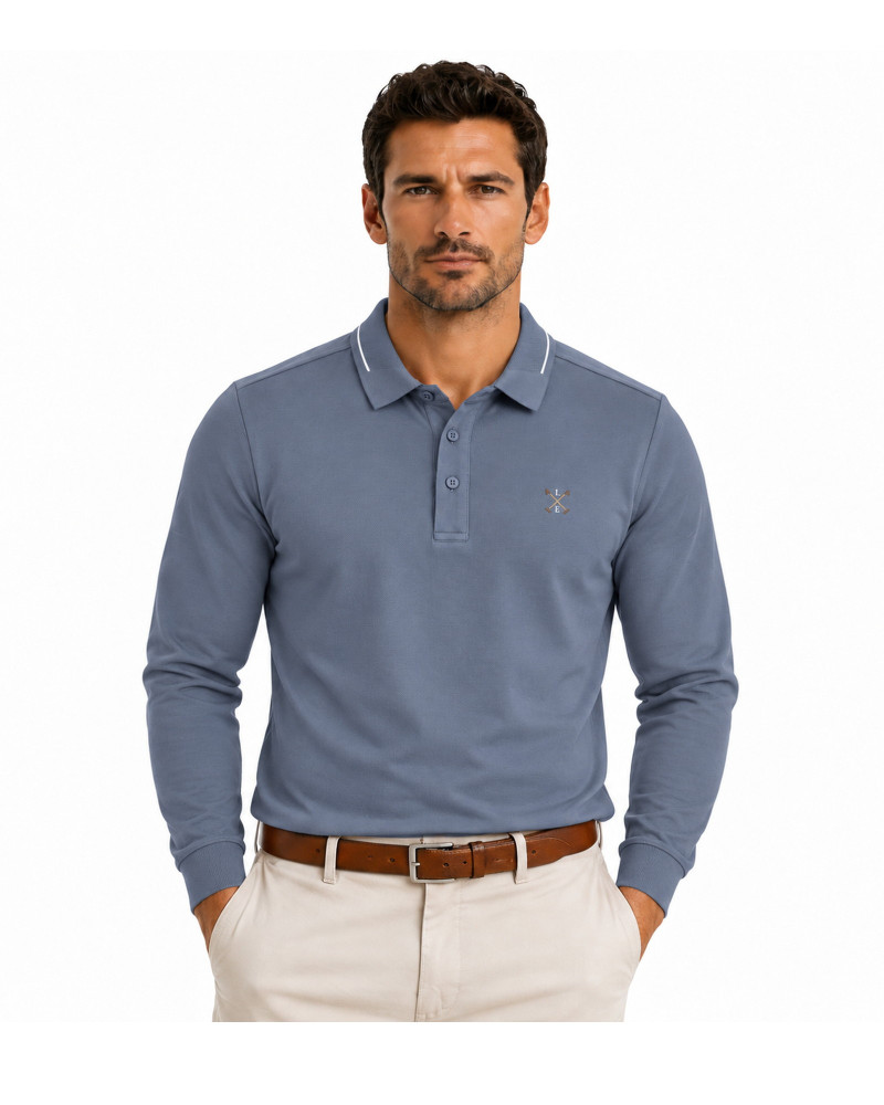 Polo algodón básico con bandera en cuello para hombre | La Española