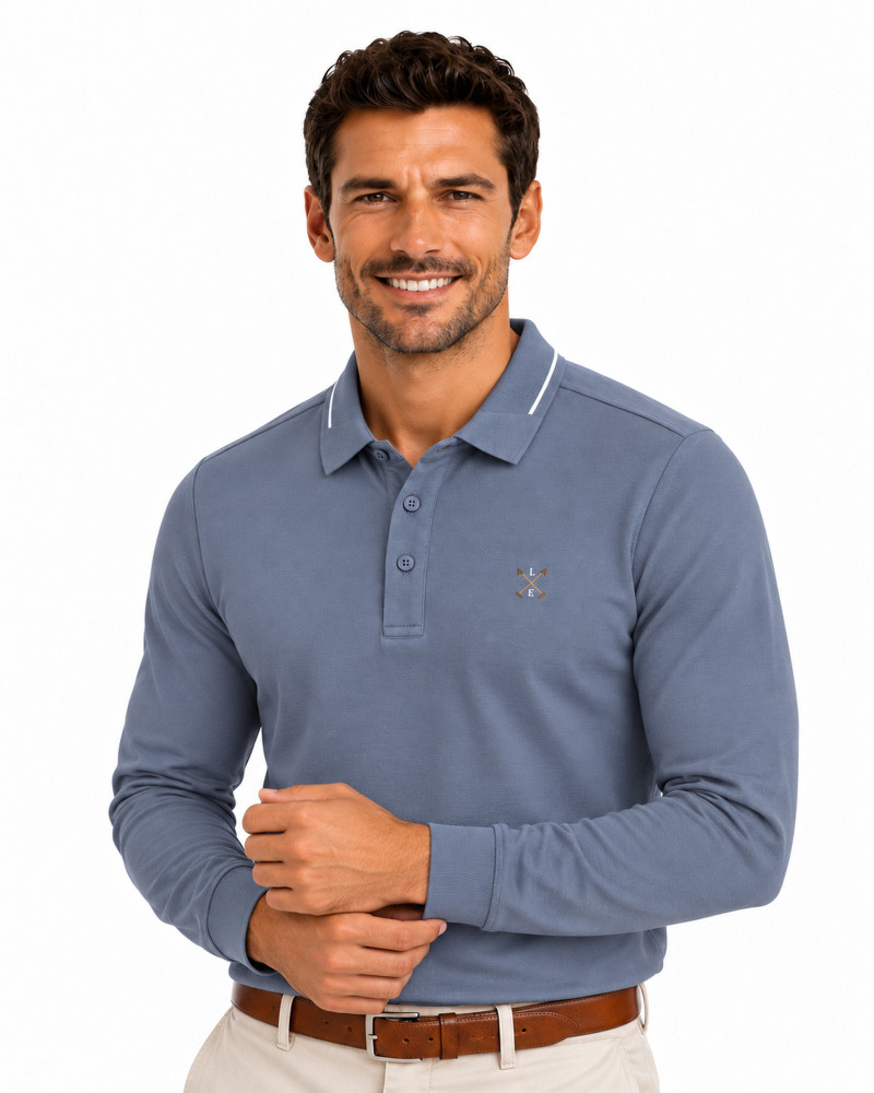 Polo algodón básico con bandera en cuello para hombre | La Española