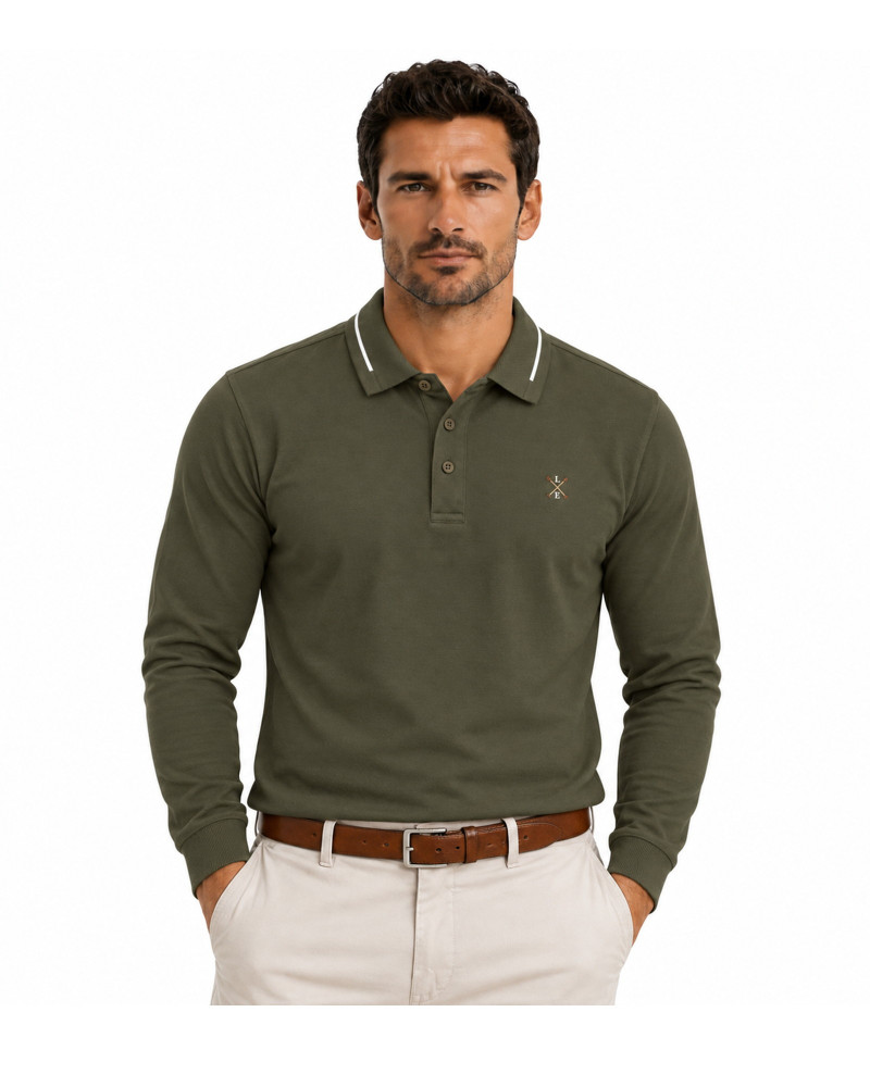 Polo algodón básico con bandera en cuello para hombre | La Española
