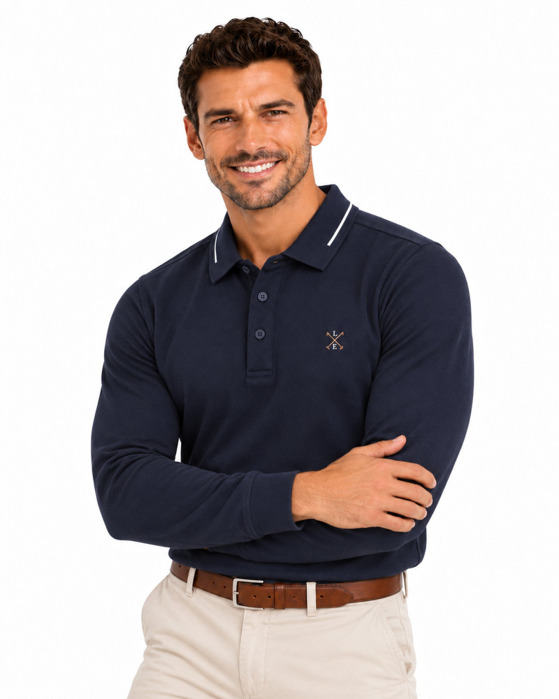 Polo algodón básico con bandera en cuello para hombre | La Española