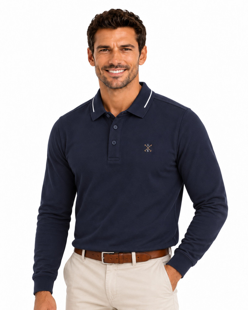 Polo algodón básico con bandera en cuello para hombre | La Española