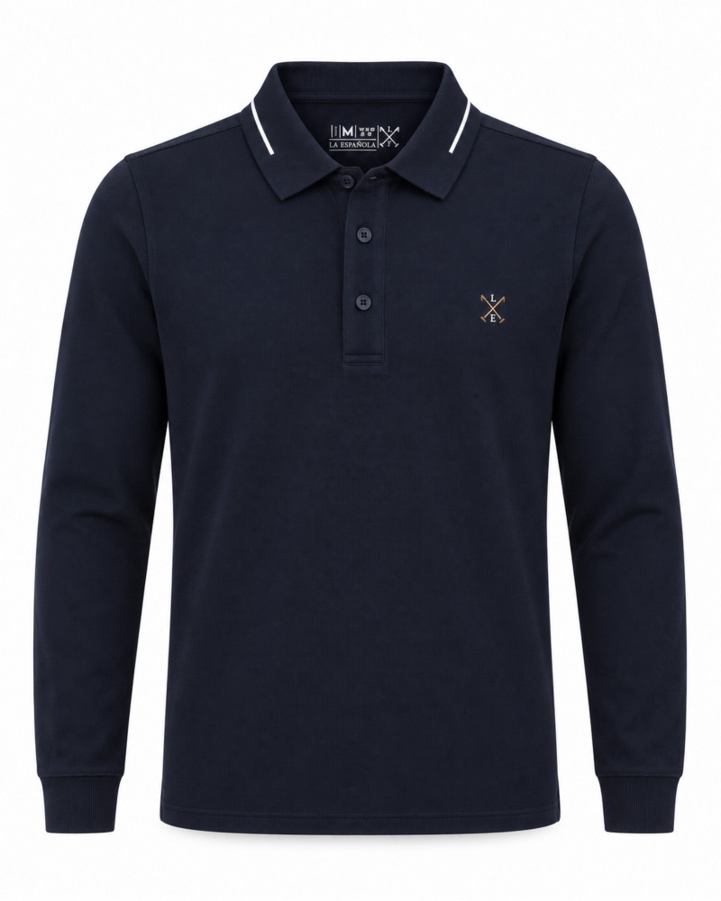 Polo algodón básico con bandera en cuello para hombre | La Española