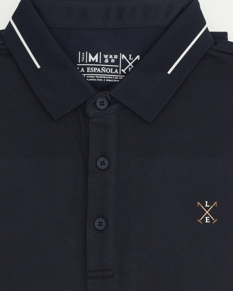 Polo algodón básico con bandera en cuello para hombre | La Española