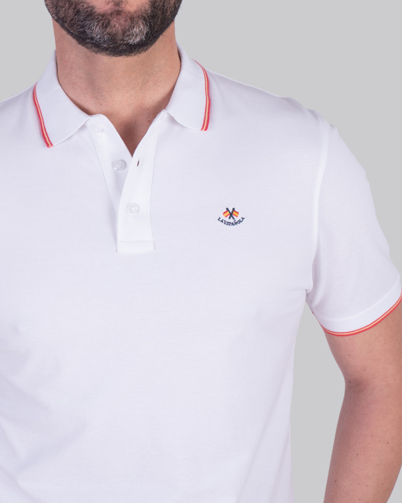 Polo algodón básico con bandera en cuello para hombre | La Española
