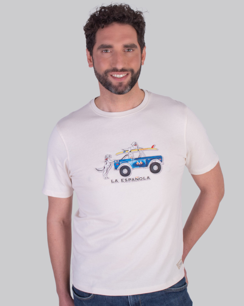 Camiseta algodón manga corta y estampado pecho | La Española