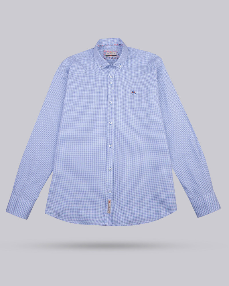 Camisa algodón estampado microcuadros hombre | La Española