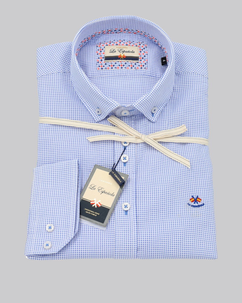 Camisa algodón estampado microcuadros hombre | La Española
