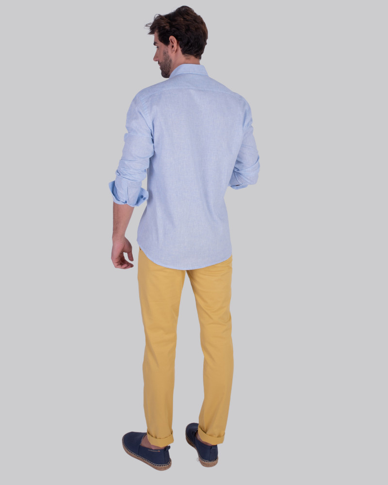Camisa algodón/lino con cuello botón para hombre | La Española