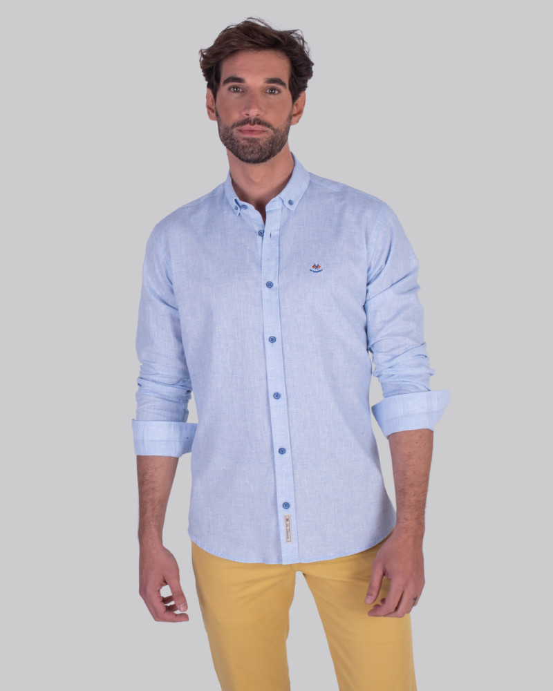 Camisa algodón/lino con cuello botón para hombre | La Española