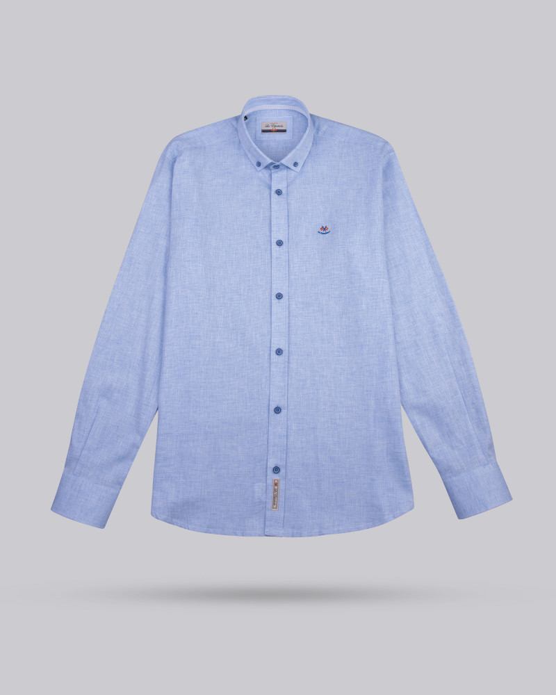 Camisa algodón/lino con cuello botón para hombre | La Española